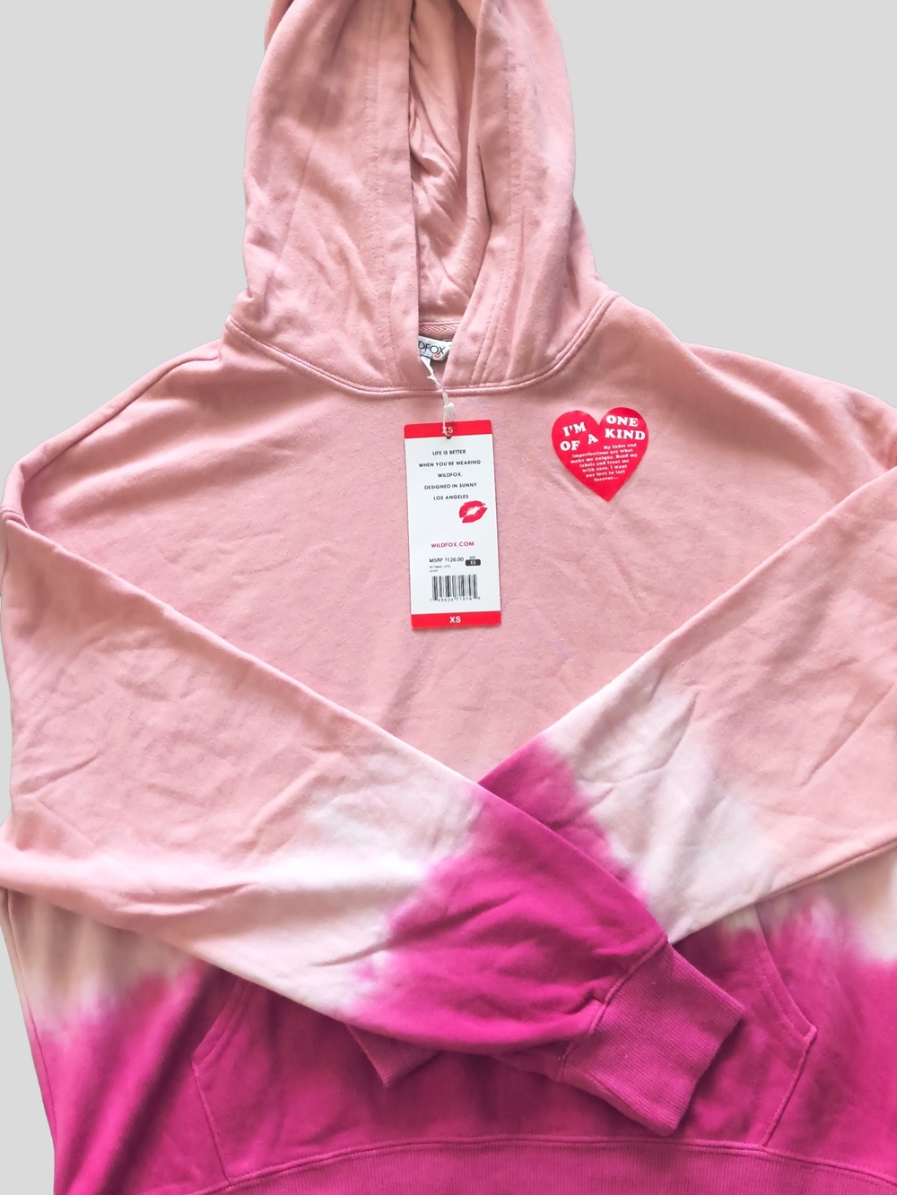 Wildfox Pink Ombre Tie-Dye Hoodie with Heart Patch